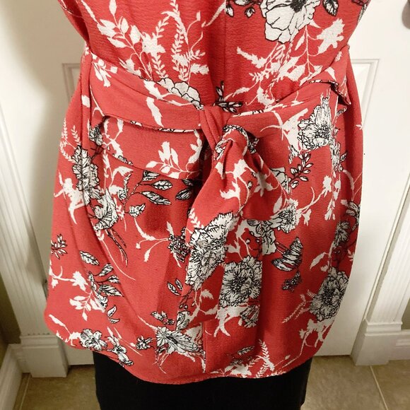 BOBEAU Dark salmon pink black white floral print sleeveless shirt ~ MEDIUM LARGE - Picture 12 of 13
